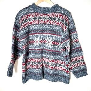 Le Collezioni Structure wool bl red gray snowflake design sweater large L B168